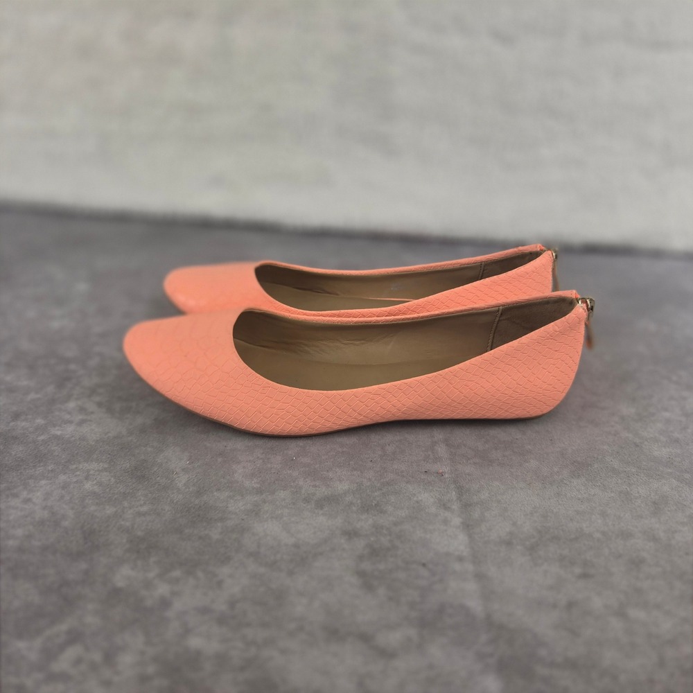 Call It Spring Coral Orange Faux Snakeskin Ballet Flats Back Zip Round Toe Shoe